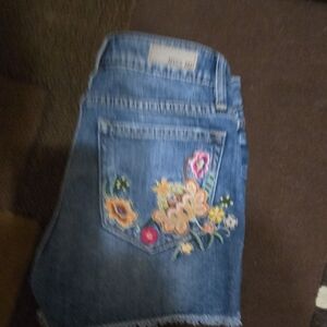 Miss Me Blue Jean Shorts with Floral Embroidery